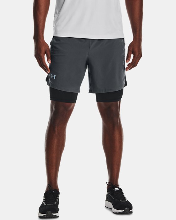 UNDER ARMOUR MENS LAUNCH 2 IN 1 RUNNING JOGGING FITNESS GYM SHORTS GREY S XL 